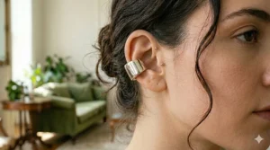 A pair of bold, chunky minimalist statement ear cuffs in polished sterling silver.