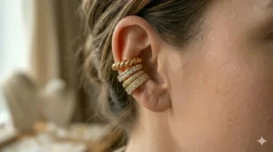 Intricate twisted rope design ear cuff made of 18k gold vermeil.