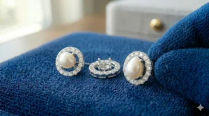 A scale comparison of various sizes of diamond earring jackets ranging from half carat to two carats.