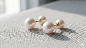 Minimalist style front back pearl earrings with small round pearls for a modern look.