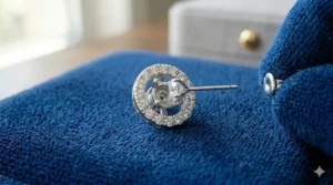 Warm 18k yellow gold diamond earring jackets paired with pearl studs for a modern contrast.